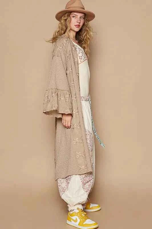 POL Flower Lace Trim Open Front Longline Cardigan 1594f1e6-5fcc-405f-ad84-c6a2aae94192-Max