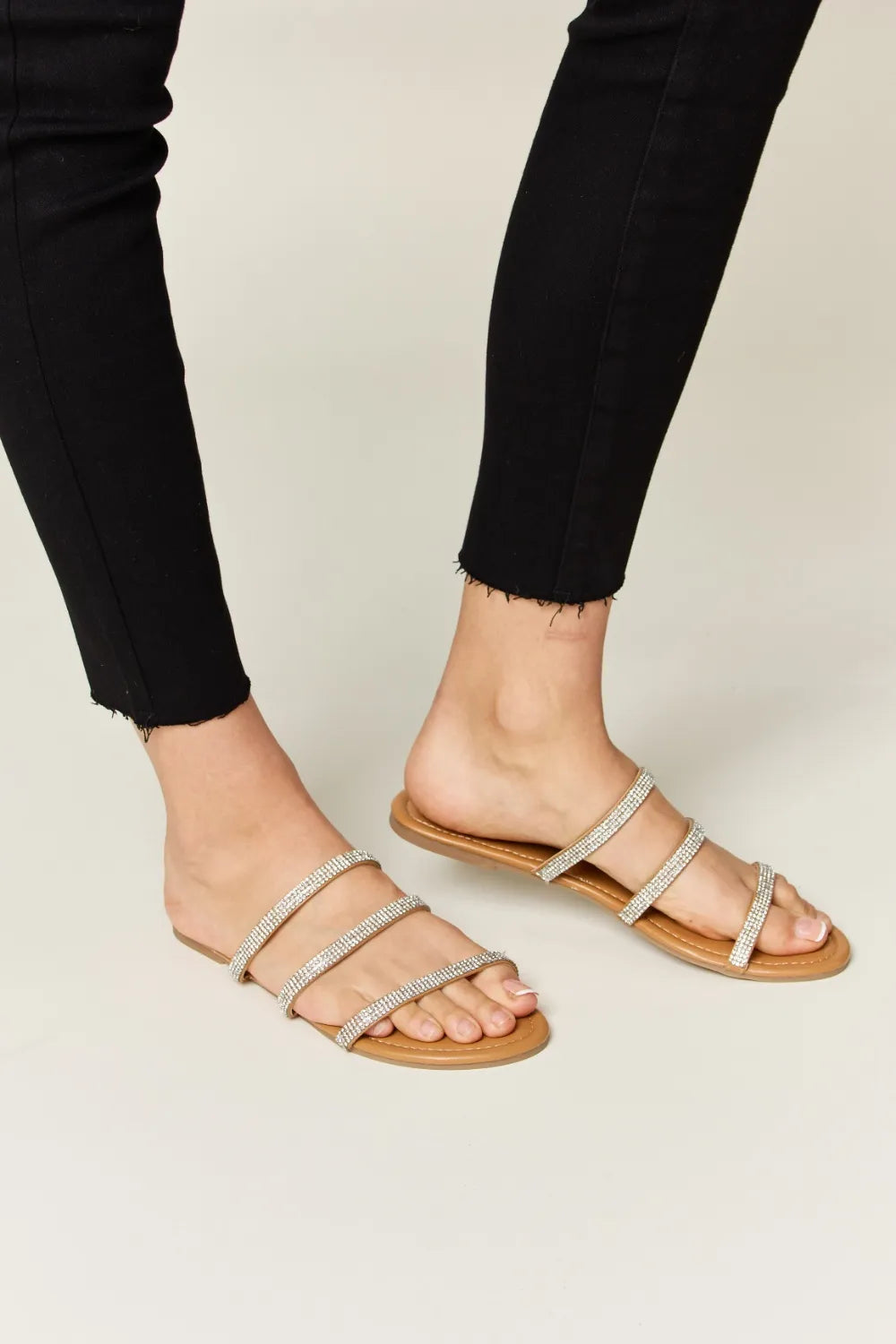 WILD DIVA Rhinestone Three-Strap Flat Sandals 15a412cb-fc52-482f-be33-ce288ccde028-Max