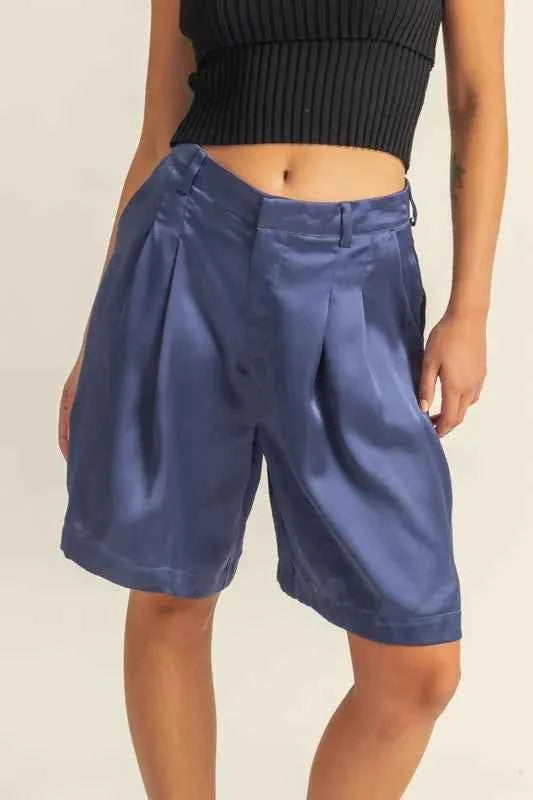 HYFVE High-Waist Pleated Satin Shorts 15a73053-180f-4d38-b049-cfca88d93068-Max