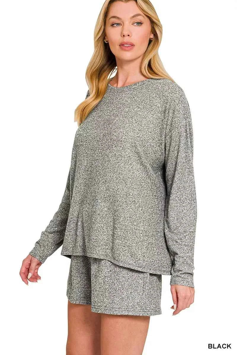 Zenana Soft Melange Long Sleeve Tee and Shorts Set 15aa936056e64aa5baf913be33ca9d18-Max-Origin
