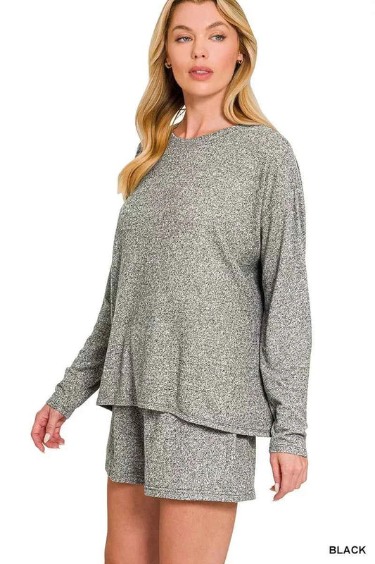 Zenana Soft Melange Long Sleeve Tee and Shorts Set 15aa936056e64aa5baf913be33ca9d18-Max-Origin