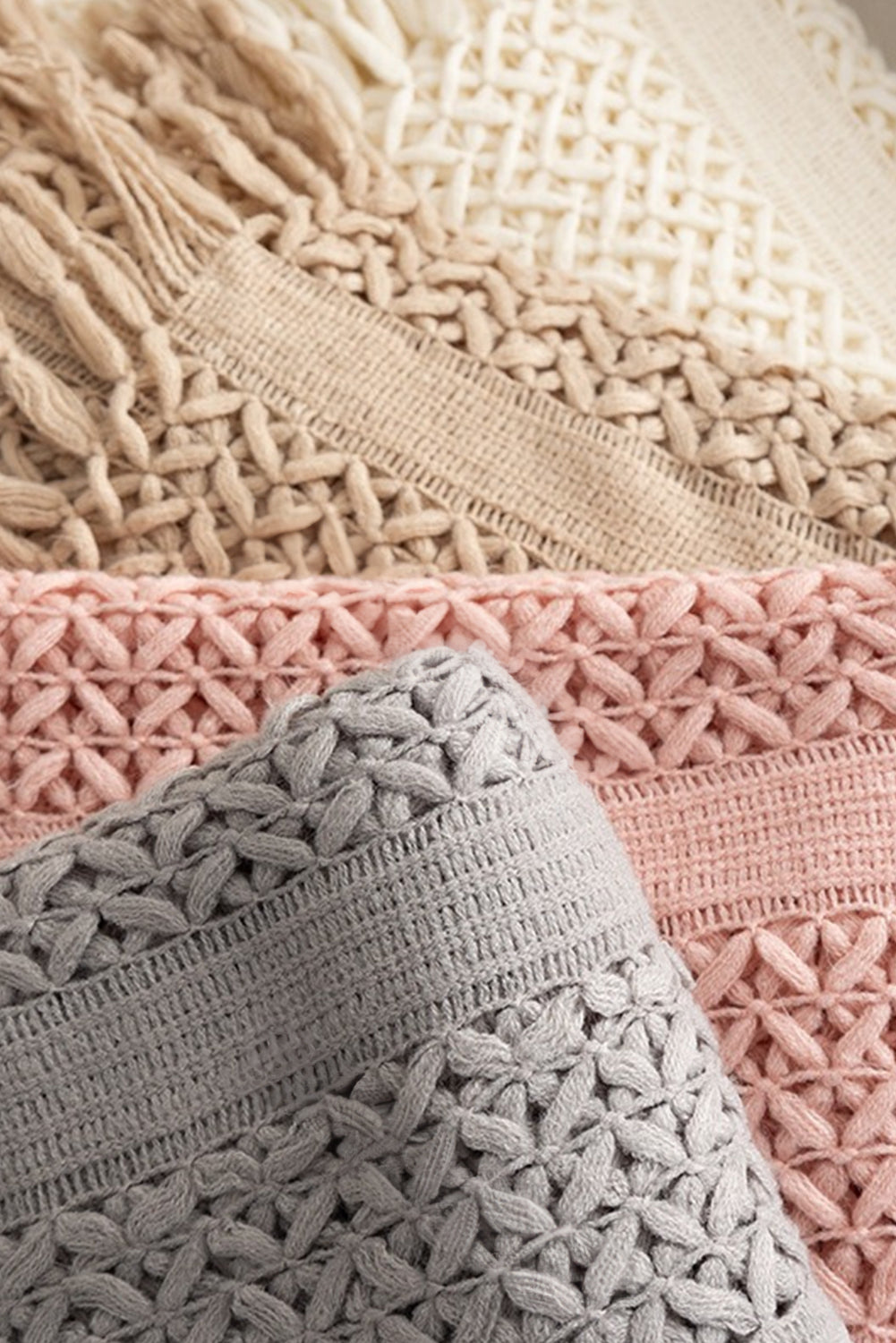Dusty Pink Hollow Sofa Blanket with Tassel 15ab28926955205b