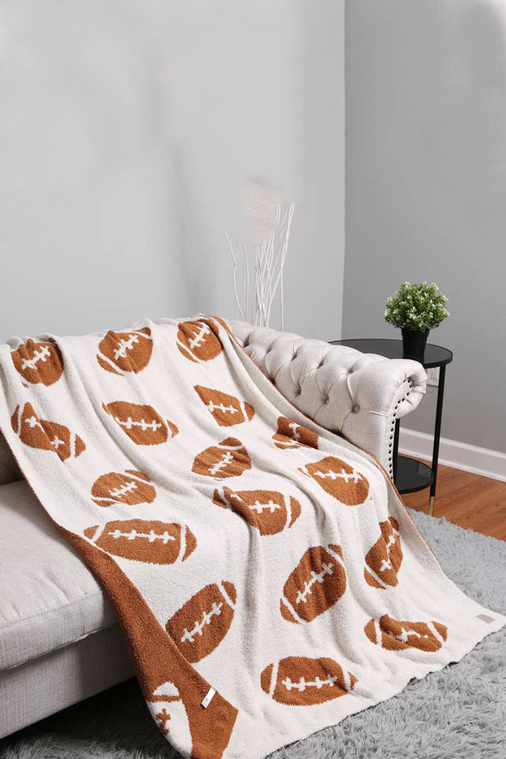 Chestnut Football Pattern Color Block Throw Blanket Chestnut ONE SIZE 100%Corduroy 15b04c8d54df258f