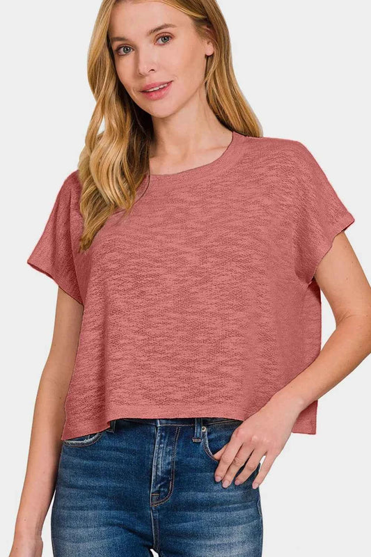 Round Neck Short Sleeve T-Shirt 15b50502-a8da-485d-8afd-3e48c490be44-Max