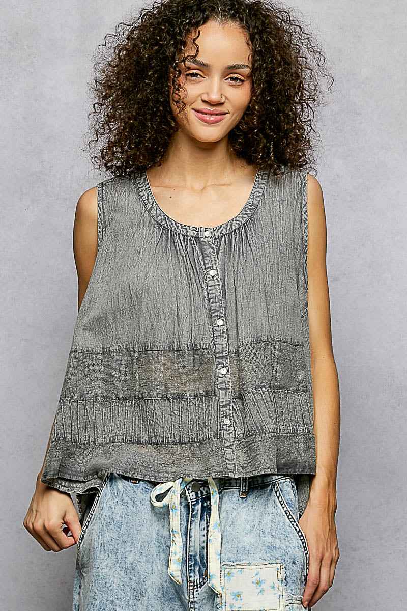 POL Button Down Round Neck Tank with Crochet Contrast 15b7fe92-c9e9-4d55-b6e5-1fd7fcd736a3-Max