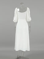 Twisted Front Puff Sleeve Midi Dress 15c92e037e8c46ef848ba9a2b06e346d-Max