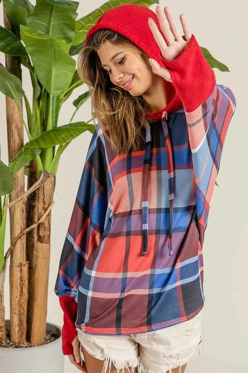 BiBi Plaid Mirr Brushed Rib Contrast Thumb Open Hoodie 15d1d93d58384f52b9ad07c7a1f5201e-Max-Origin