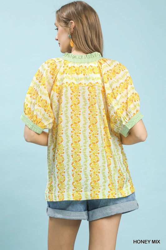 Mix Print Boho Blouse with Contrast Trim 15d2244f-abca-49b8-b52e-fe890a3252e3-Max