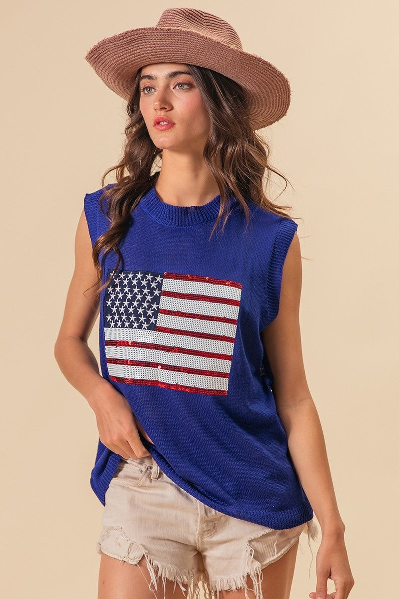 BiBi American Flag Sequins Patch Knit Vest ROYAL 15d2d6e2780b4942aeb10c5724d41c35-Max
