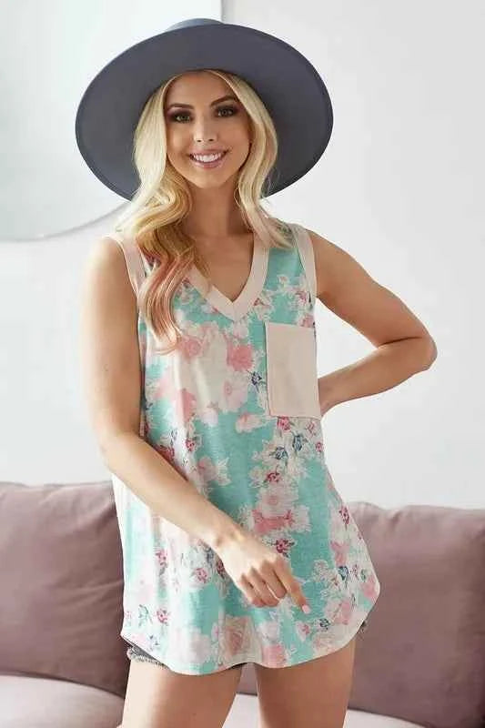 BiBi Multi Color Flower Printed Tank with Contrast Band 15d742e0174241669156542b16c994d0-Max-Origin