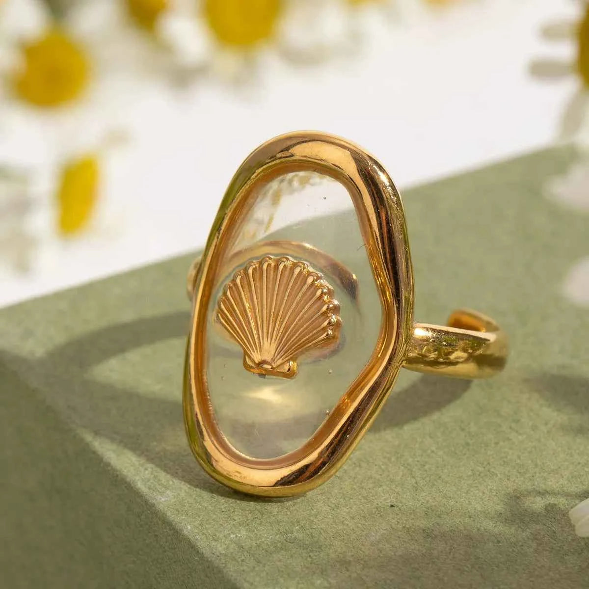 18K Gold-Plated Shell Pattern Mother of Pearl Ring 15da0c89-f9d9-4a3c-8ec7-86b605d7fc80-Max-Origin