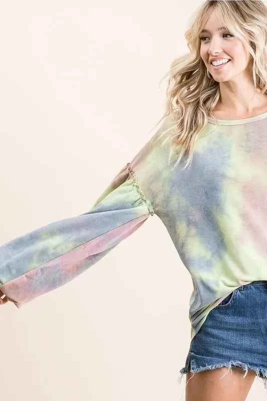 BiBi Tie Dye French Terry Sweatshirt With Bubble Sleeves 15e612d90233496094a4eff410356b78-Max-Origin
