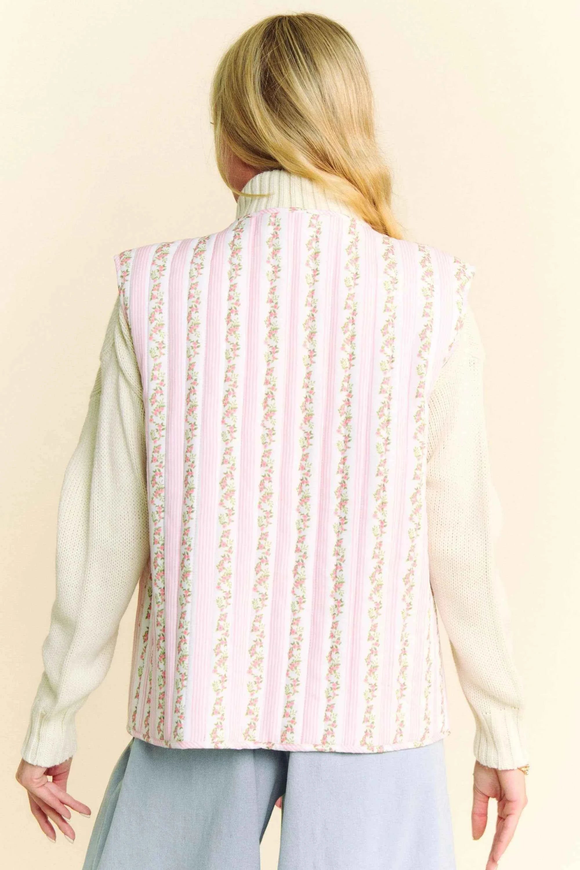 Davi & Dani Quilted Floral Bow Tie Front Padding Vest Jacket 15ed16557d0d4075b8a33e32b6c98260-Max-Origin