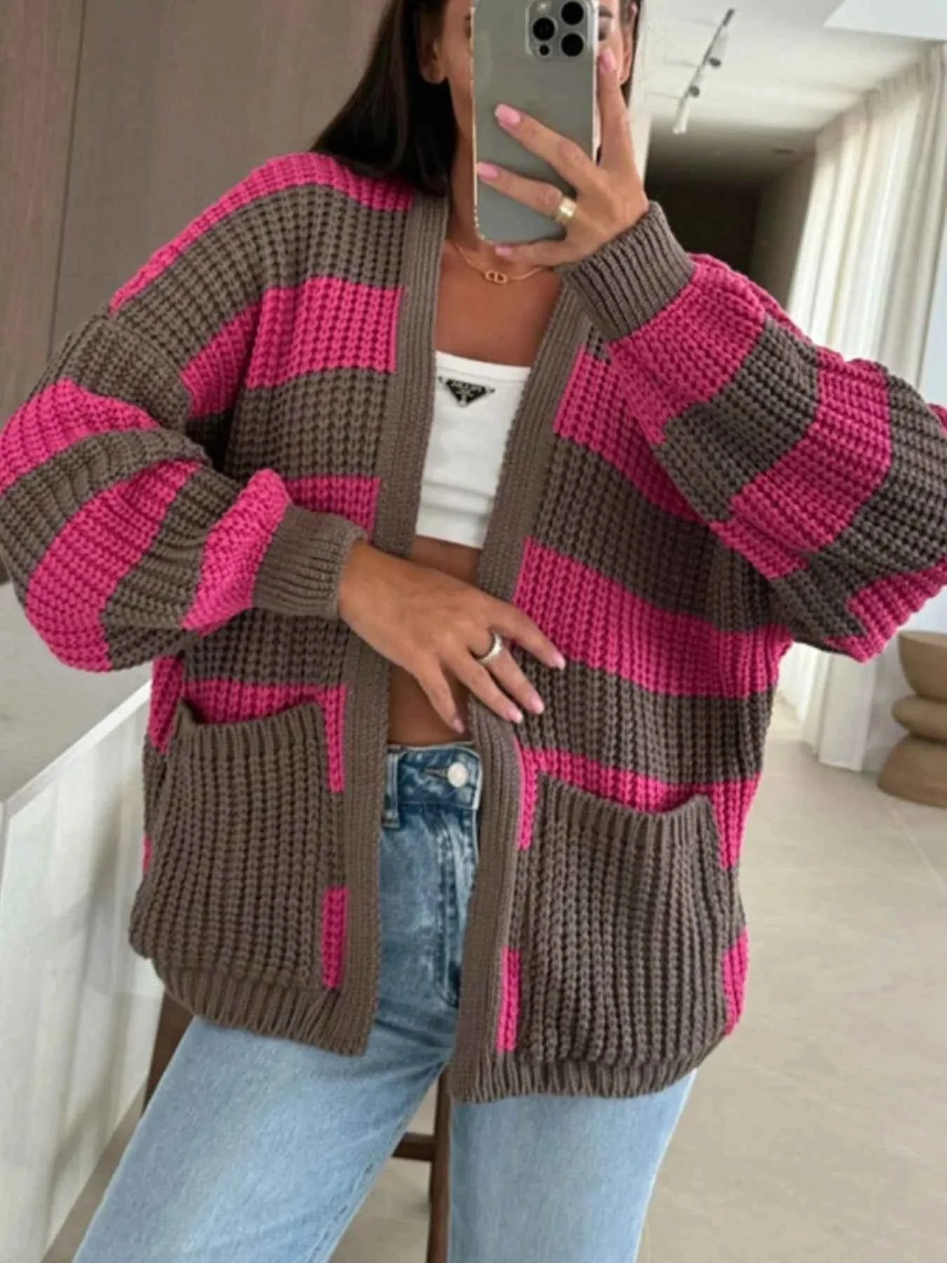Striped Open Front Long Sleeve Cardigan 15f590f2-53bf-4984-b92d-c32f4b9eea63-Max-Origin