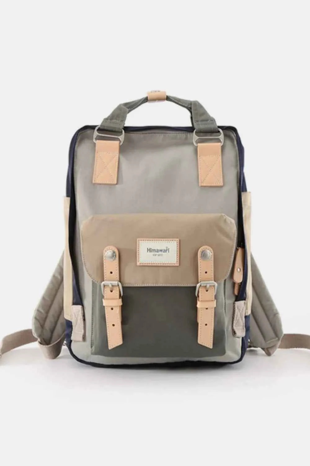 Himawari Contrast Waterproof Nylon Backpack Bag Beige Grey One Size 15f7aeef-7b18-4f90-a7e7-0420c8528be8-Max