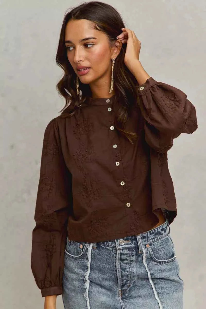 SO ME 3d Floral Woven Long Sleeve Front Button Shirt 15f976b7c98f4bed895efbdab43cd24f-Max-Origin
