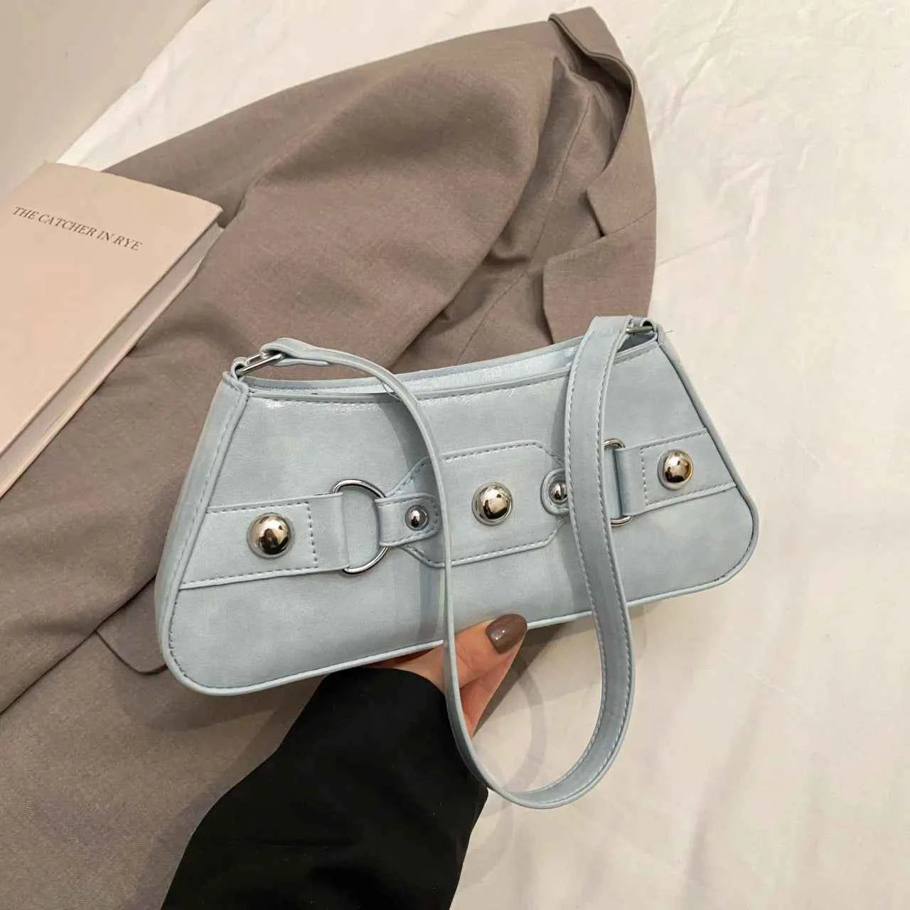 PU Leather Shoulder Bag with Buckle Details Blue onesize 15fd65562fe141ba851b68a922f88aa0-Max-Origin