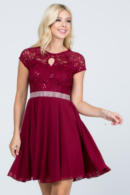 Women’s Lace Fit and Flare Dress – Short Sleeve Cocktail Party Dress 15ffc16d-a758-44ea-90c4-0fffe074f7de