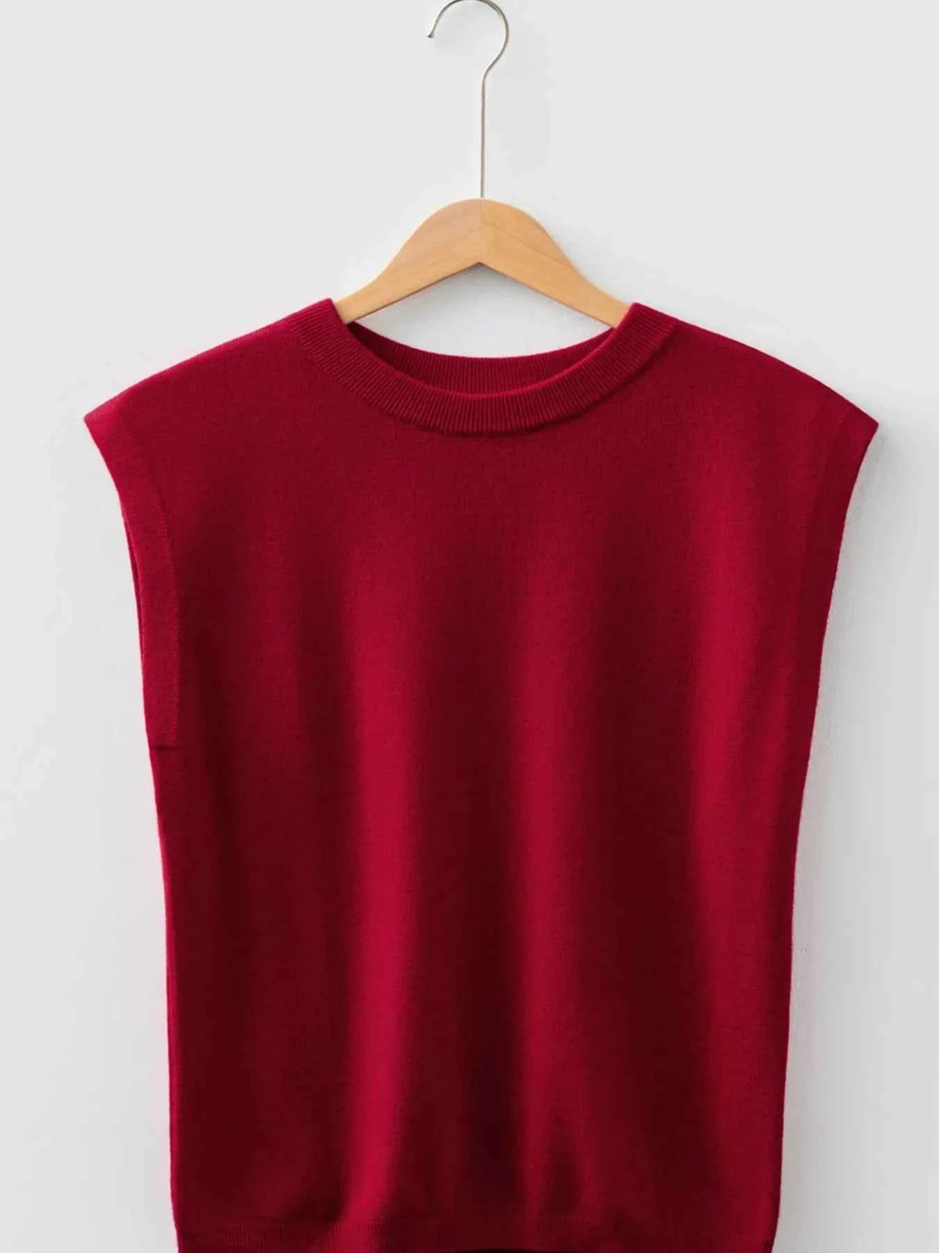 Solid Color Crew Neck Knit Cap Sleeve Sweater 1603143ab53545619afd575ff719dc50-Max-Origin