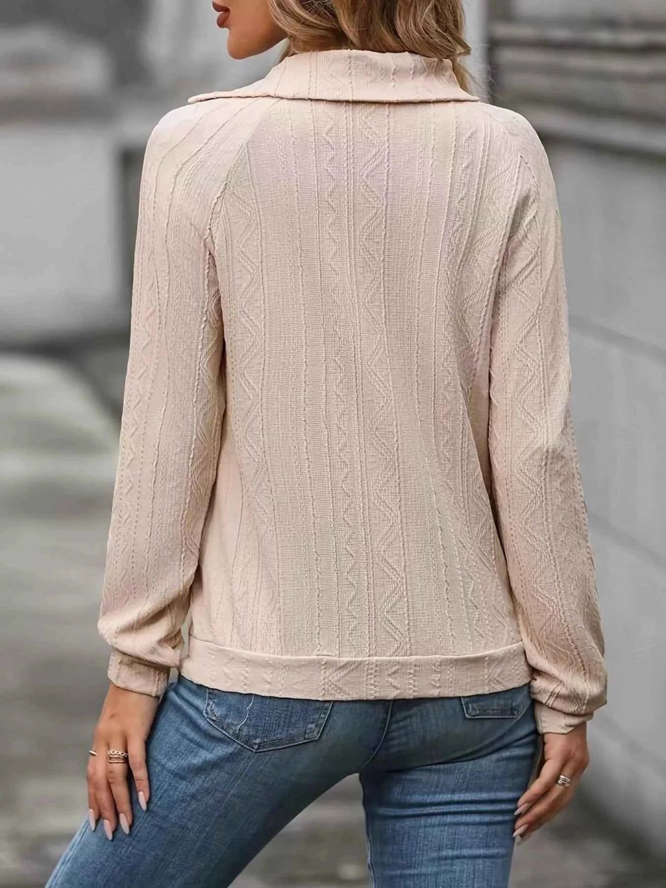 Decor Button Textured Long Sleeve Top 16033f506bf24dd88899771a9012cc16-Max-Origin