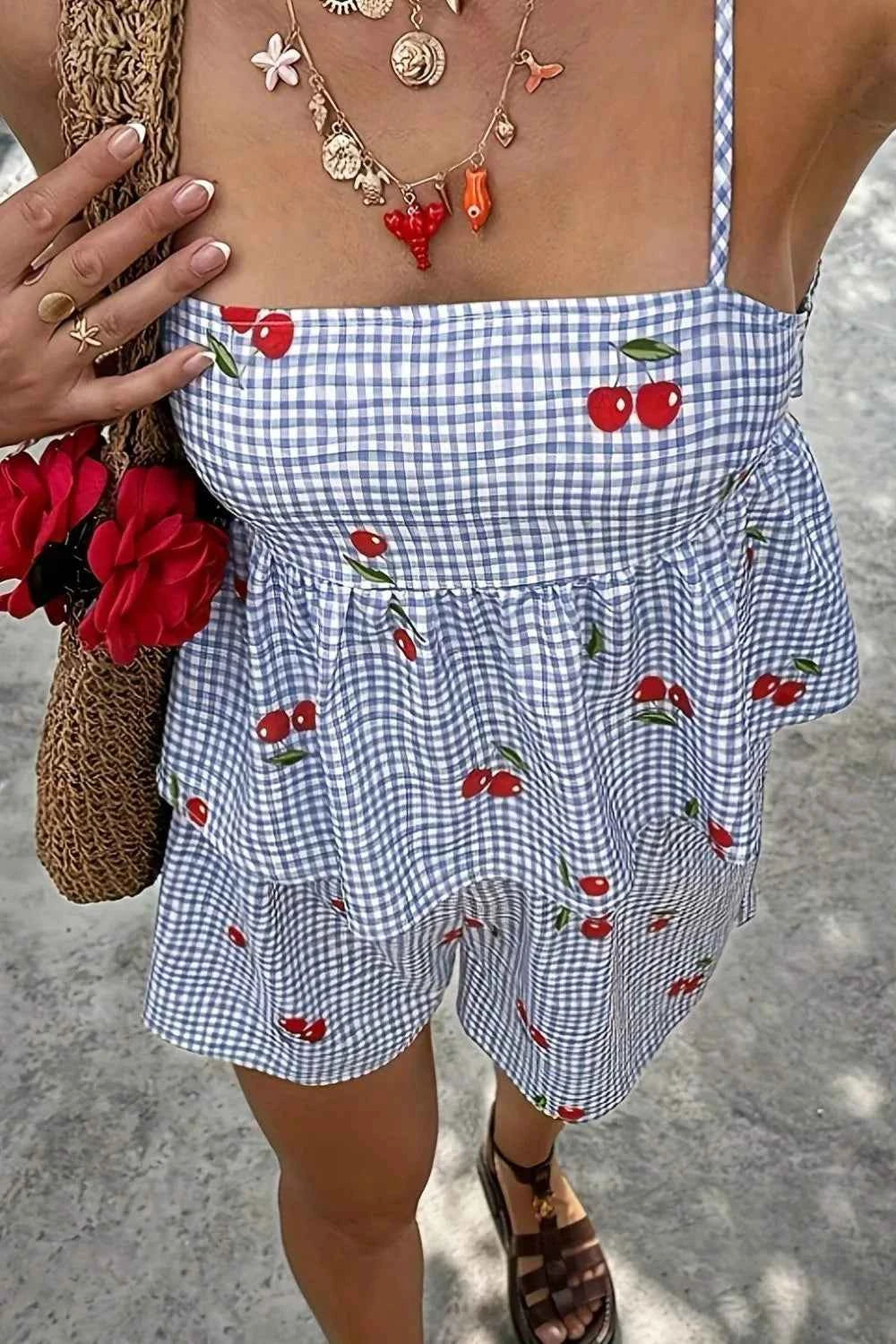 Floral Gingham Print Cami and Shorts Two-Piece Set 16059d8a-de79-471b-97e8-5b3b2898e776-Max-Origin