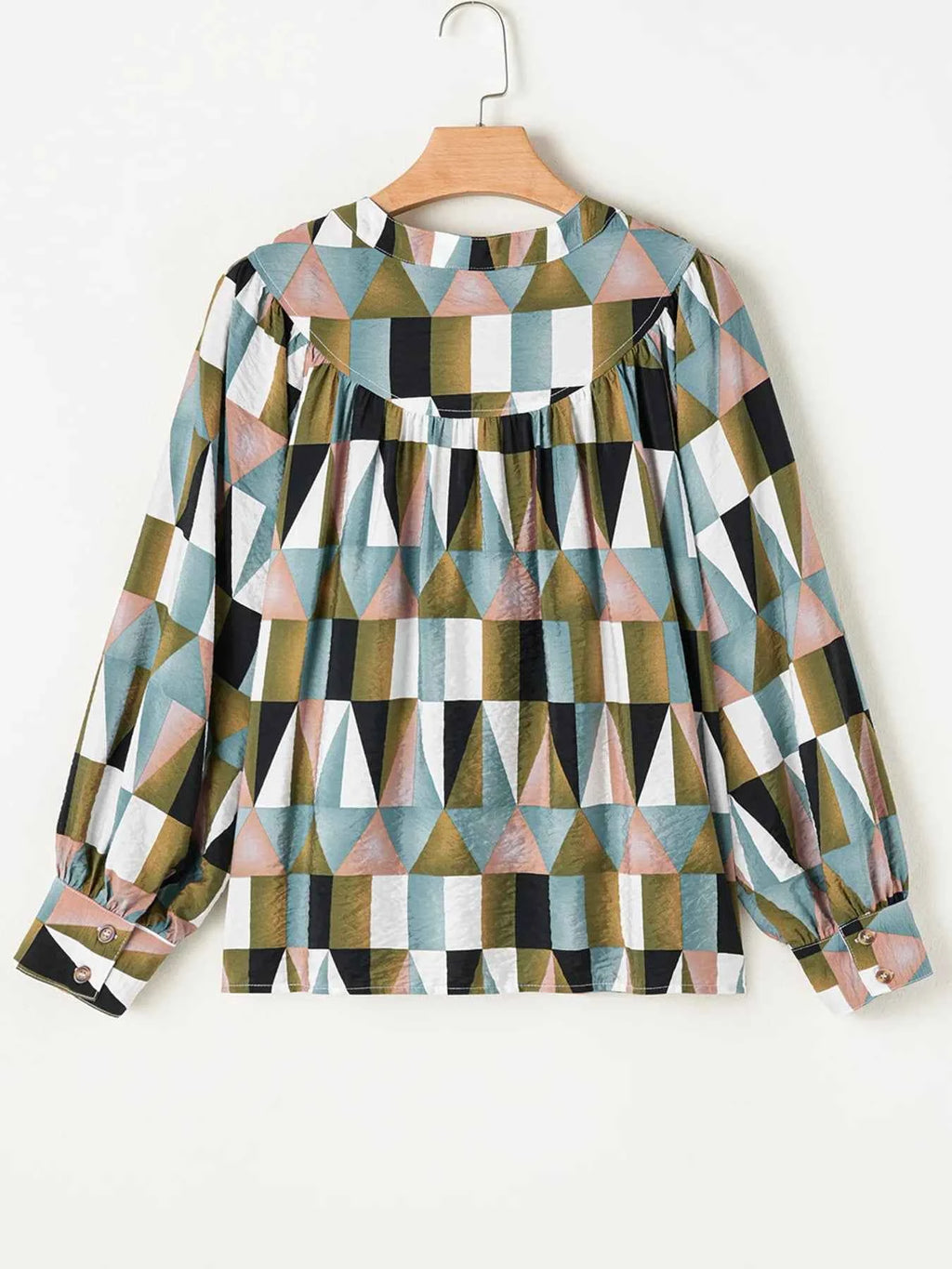 Geometric Print Buttoned Balloon Sleeve Loose Fit Shirt 16070bbcce3b4549b086ba303ef520fd-Max-Origin
