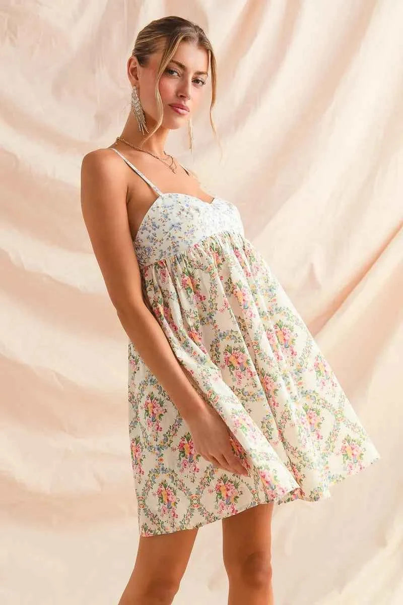 Mixed Floral Print Sleeveless Mini Dress 160a68df78f047baa099c47c04570f1e-Max-Origin