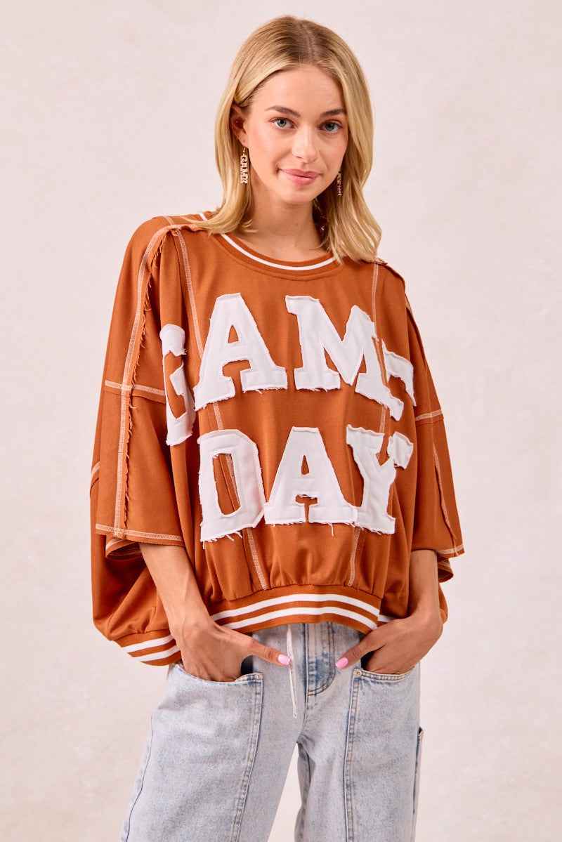 BiBi Gameday Patchwork Stitch Detail French Terry Top 160d6db9621e43f69b51cc58b97a563b-Max