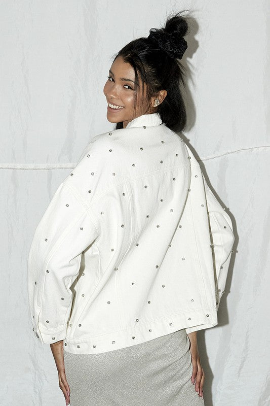 Rhinestone Sparkle Drop Shoulder Denim Jacket 16135400_e69d66d1-8312-469d-91a5-23bd0af11c09