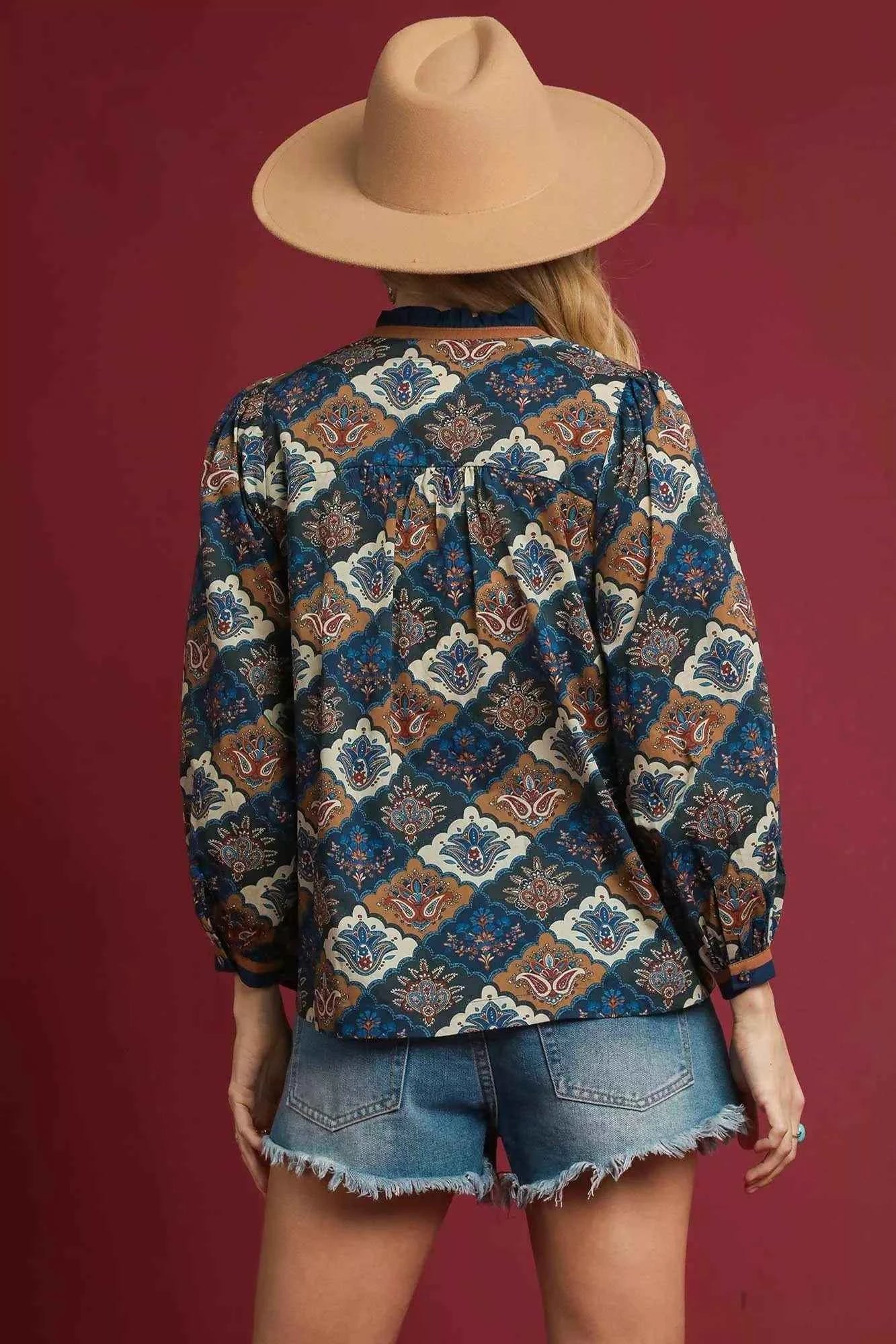 Abstract Print Ruffle Neck Top 1613c87a-c421-48ac-88f3-8a03138f8777-Max-Origin
