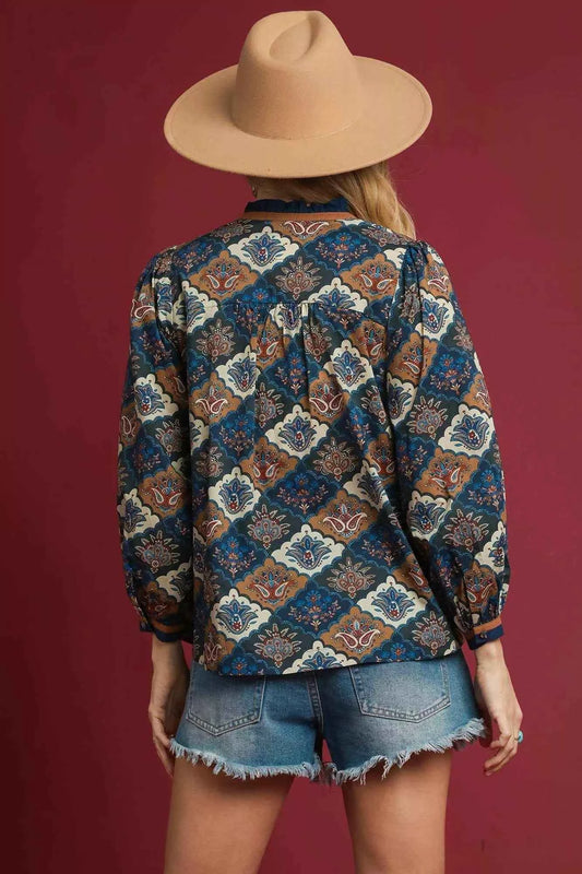 Abstract Print Ruffle Neck Top 1613c87a-c421-48ac-88f3-8a03138f8777-Max-Origin