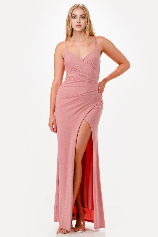 Glitter Side Slit Evening Dress – Sleeveless Bodycon Party Gown Blush 1621ef4d-f539-481b-815d-29a53979125e