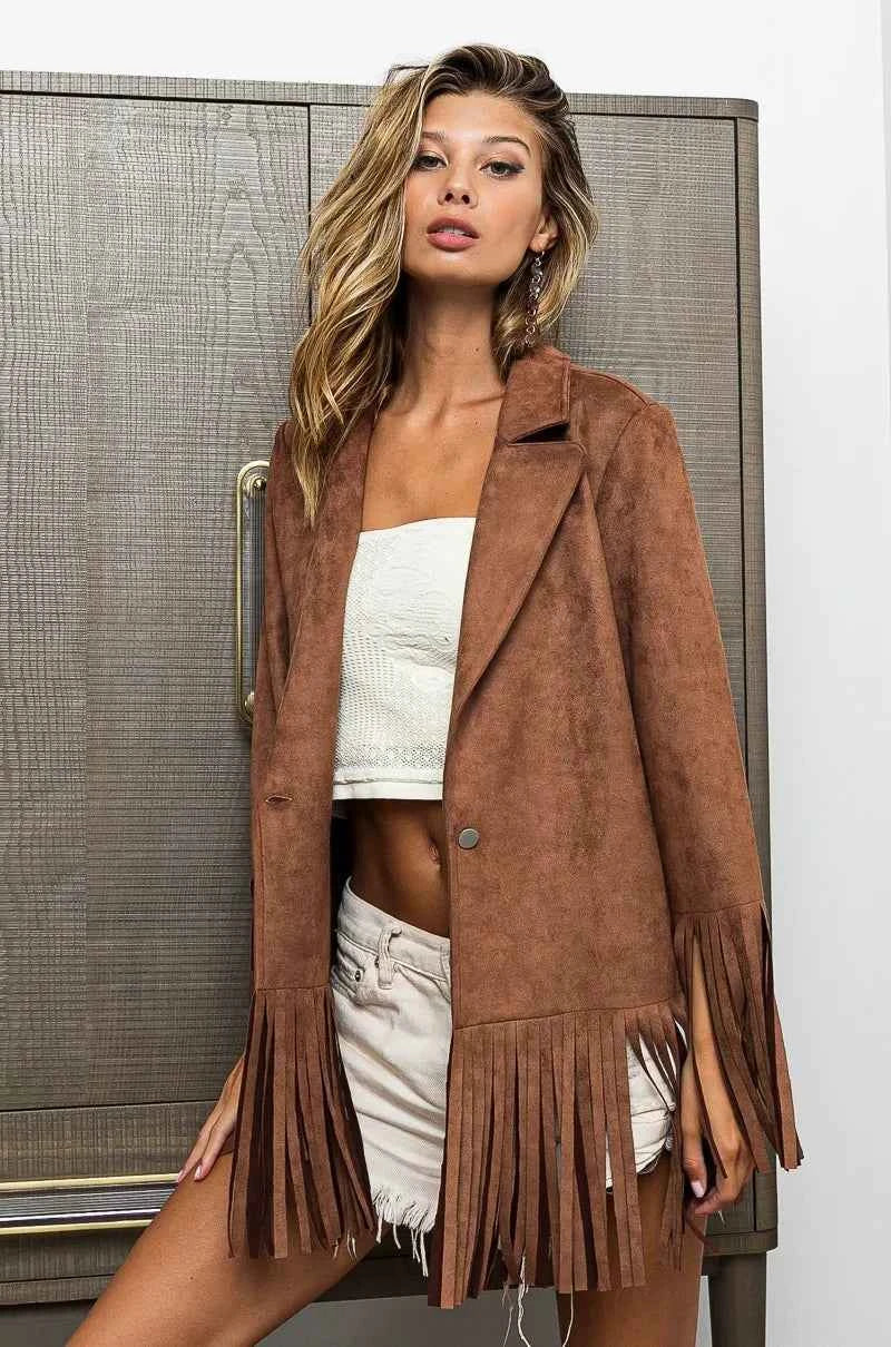 BiBi Suede Single Blazer with Fringed Hem 162aeea3dce6445e9dc65160ff750919-Max-Origin