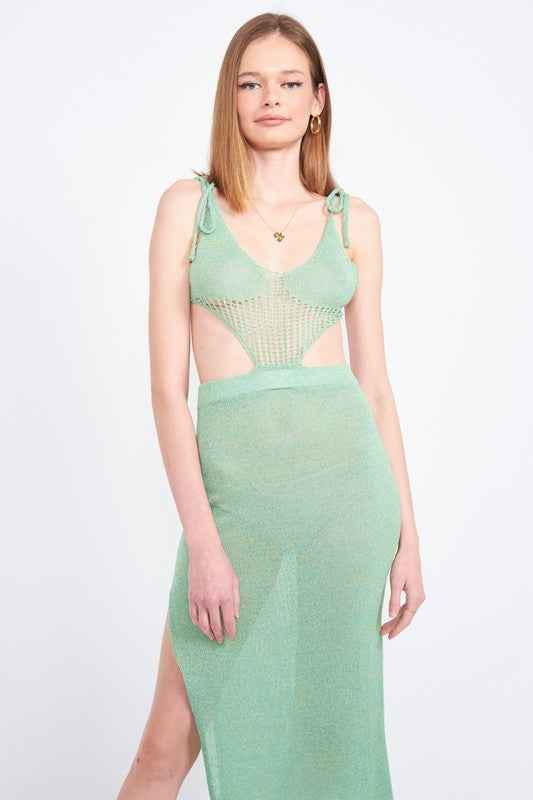 CUT OUT DETAUL MIDI DRESS WITH SHOULDER TIES 16304397_04eea292-6058-4cac-90c1-7f104b40bdcf