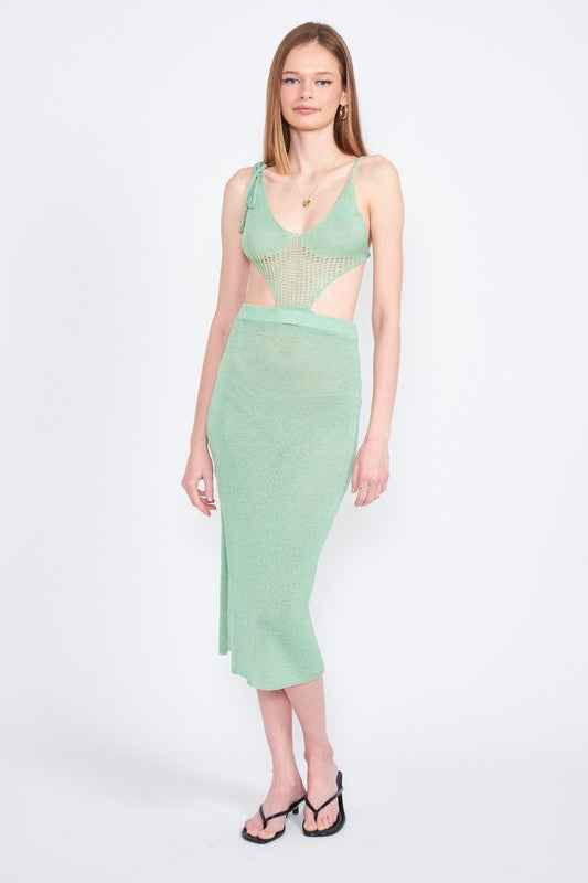 CUT OUT DETAUL MIDI DRESS WITH SHOULDER TIES 16304397_24b4b5c2-57ff-4260-9a1c-f18e4247426d