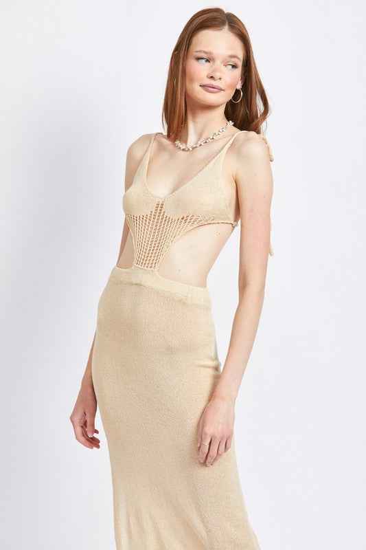 CUT OUT DETAUL MIDI DRESS WITH SHOULDER TIES 16304397_4c0243bd-748c-4c04-b0fc-d42c769c8240