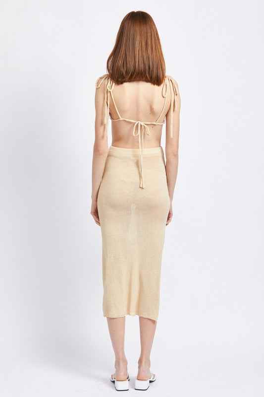 CUT OUT DETAUL MIDI DRESS WITH SHOULDER TIES 16304397_eff9a9ba-46a4-473c-ae37-da6bf35a6053