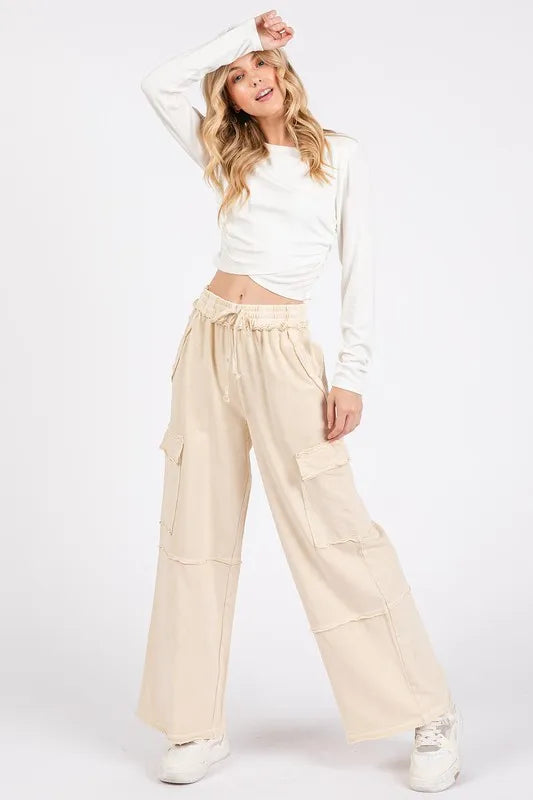 Mittoshop Mineral Wash Elastic Waist Cargo Wide Leg Pants 16317417-2bb0-4452-b38a-651bbc0bd7e4-Max