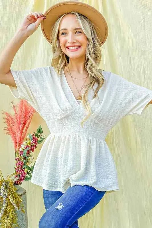 And The Why Textured and Soft V Neck Casual Top 16321e9ab69f4729bcd36539e6574392-Max-Origin