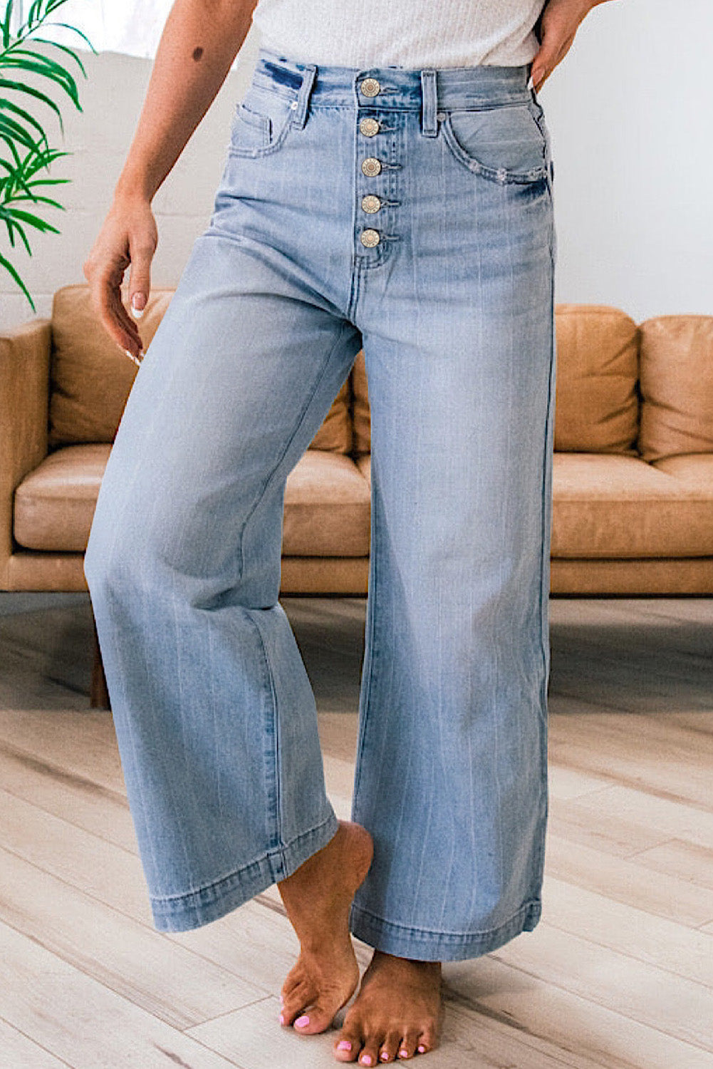 Beau Blue Multi Buttons Wide Leg Jeans Beau Blue 65%Cotton+33%Polyester+2%Elastane 1640bd580fec9037
