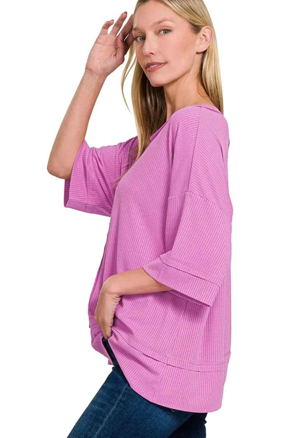 Zenana Ribbed Boat Neck 3/4 Sleeve Top 1641f498-08d8-41b7-a5d3-bbe27de0dbcb-Max-Origin