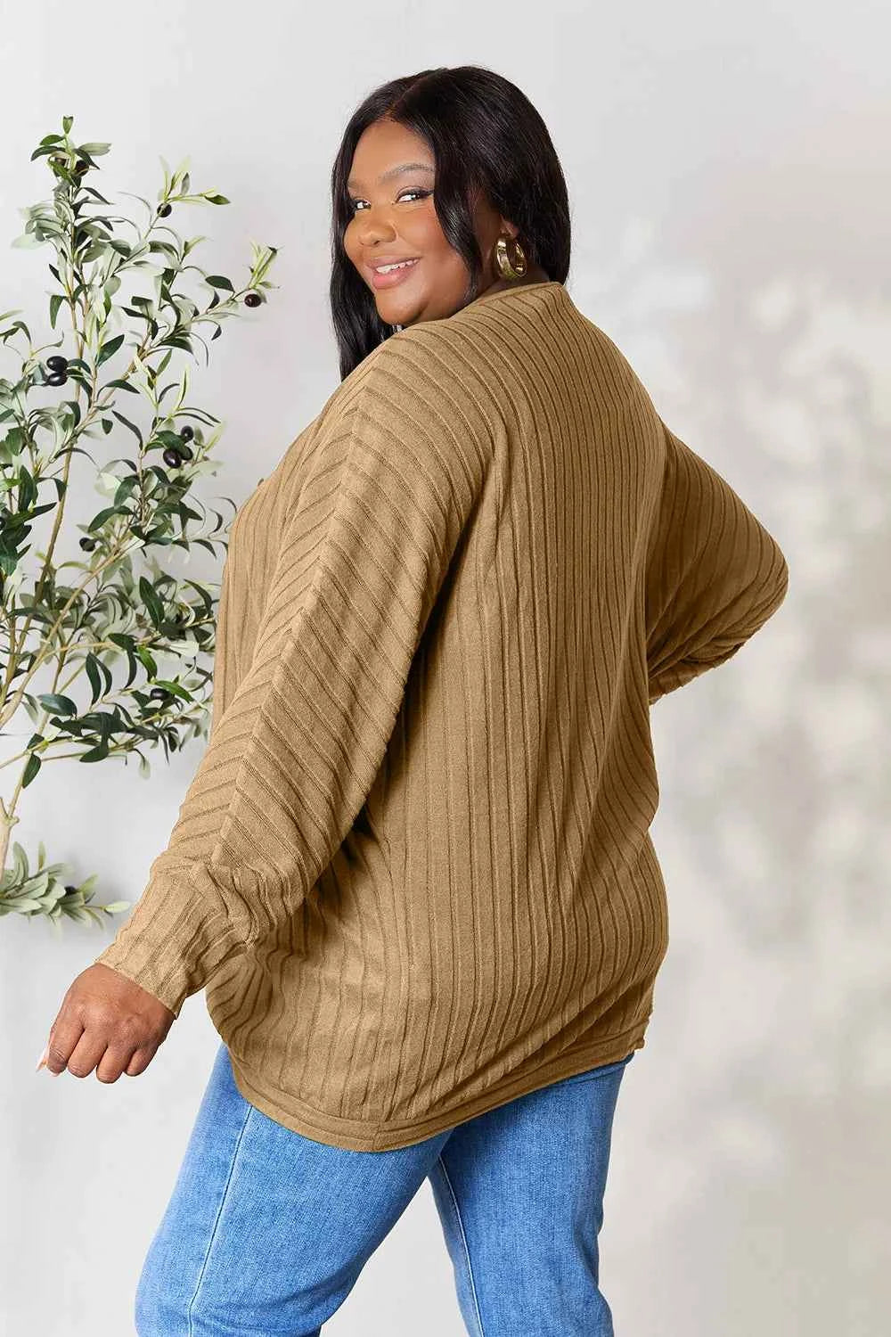 Basic Bae Full Size Ribbed Cocoon Cardigan 1645dd3445084b7386086b3c765c2d7b-Max