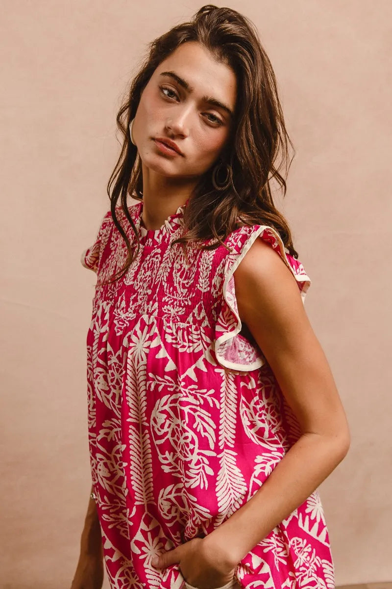 Printed Ruffle Sleeve Top 1647407dcb854e35a7a495a12f879175-Max-Origin