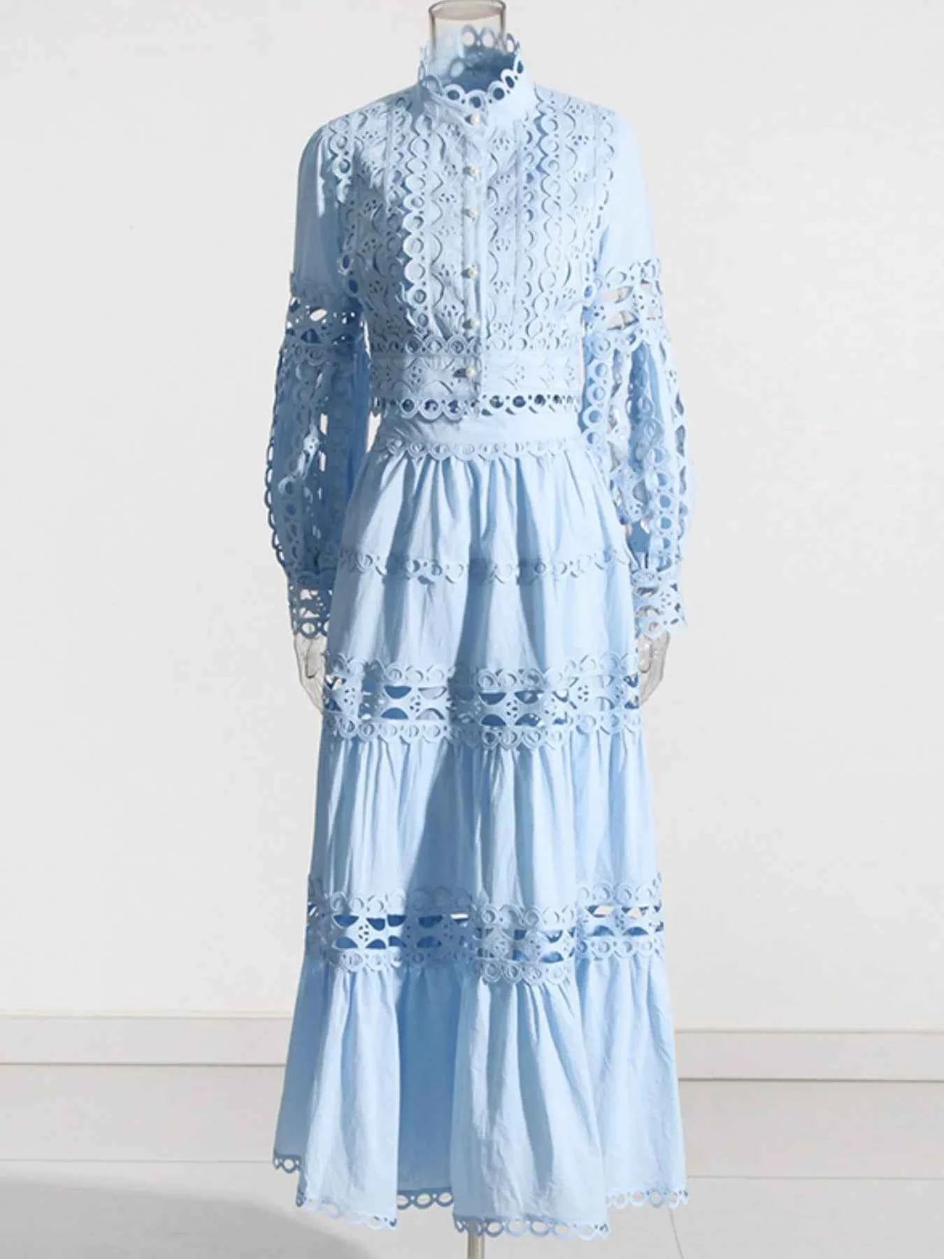 Lace Button Up Long Sleeve Top and Skirt Set Blue 1649fc0e-691e-43a6-9e5e-addccec4605c-Max-Origin
