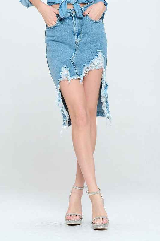 FRONT DESTROYED DENIM SKIRT 16520945_20157861-6a0e-4cd0-8578-60f8abeb1b8a