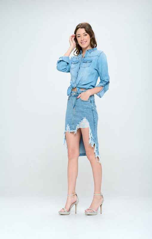FRONT DESTROYED DENIM SKIRT 16520945_941fdd60-e225-4038-b8ee-ce005adfcad9