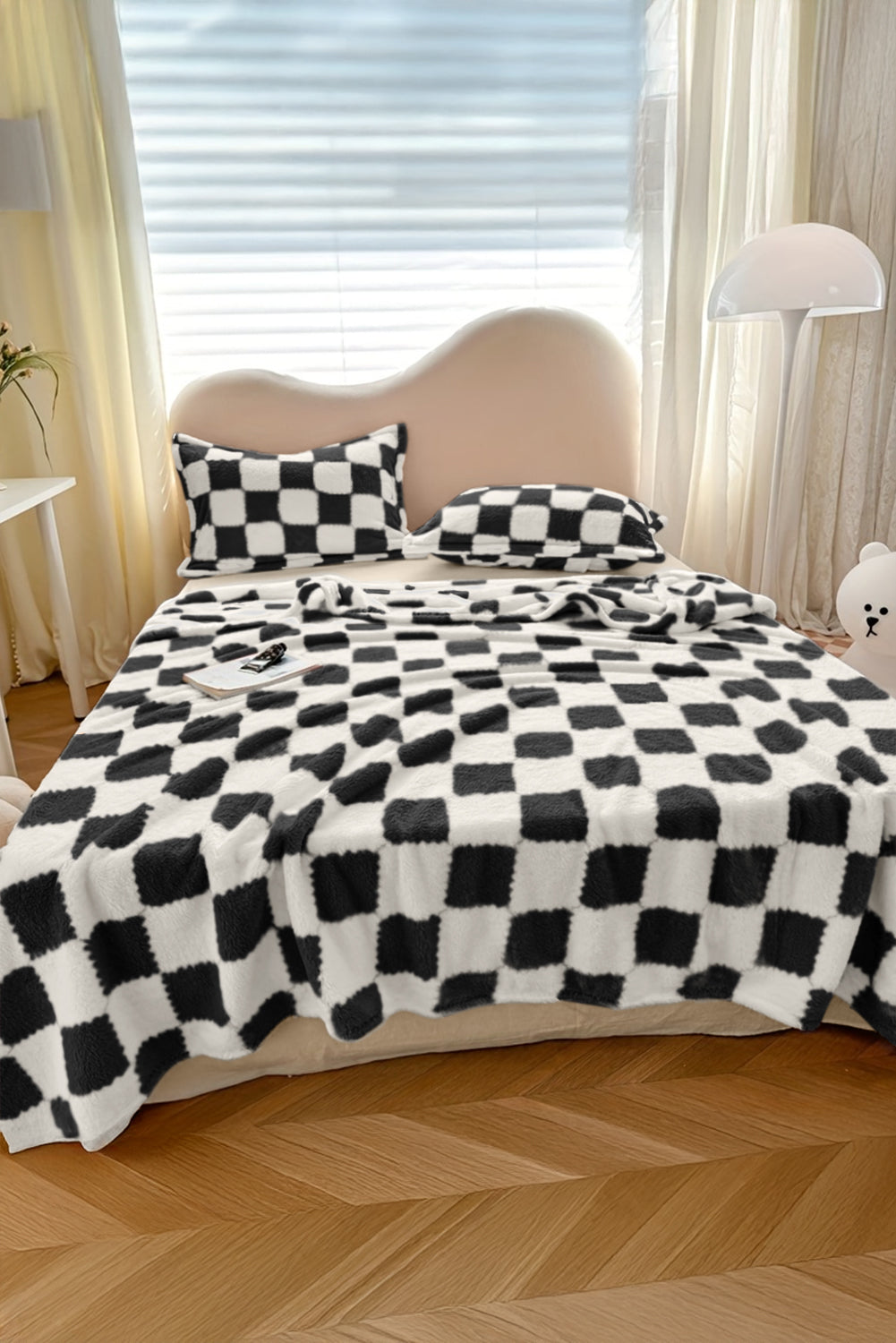 Black Checkered Fluffy Coral Fleece Blanket 16535333484f0443