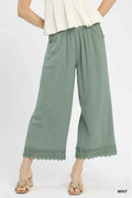 Umgee Linen Wide Leg Cropped Pants with Lace Trim MINT 16537869-6c77-4e67-bb4b-0938663b36ad-Max-Origin