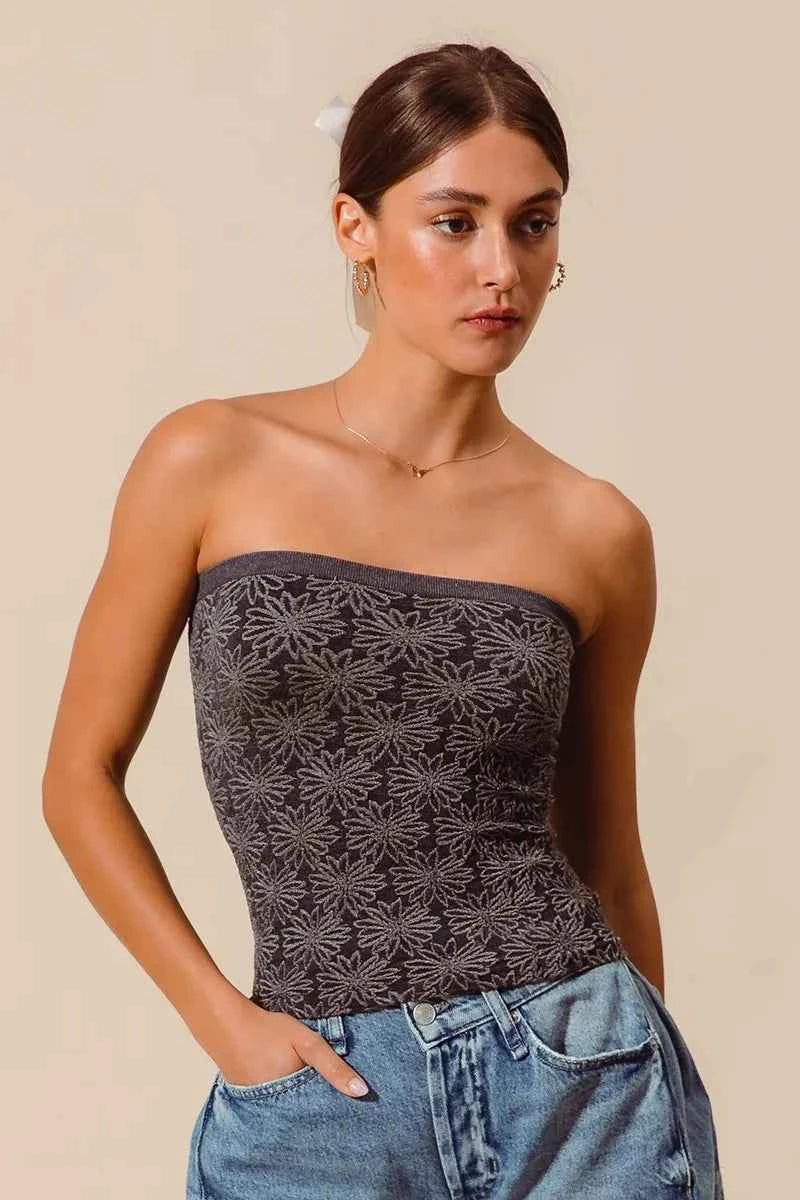 SO ME Jacquard Floral Two Tone Seamless Tube Top 165d86ffb2e64fd2a4f6fcb557b04d8a-Max-Origin