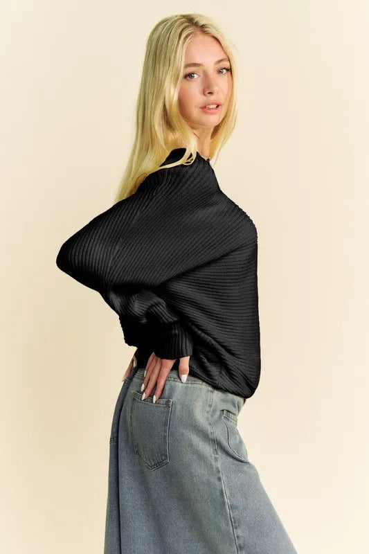 Davi & Dani Round Neck Batwing Sleeve Sweater 165fd3d8-c488-469b-bb35-7bd9d428a2dc-Max